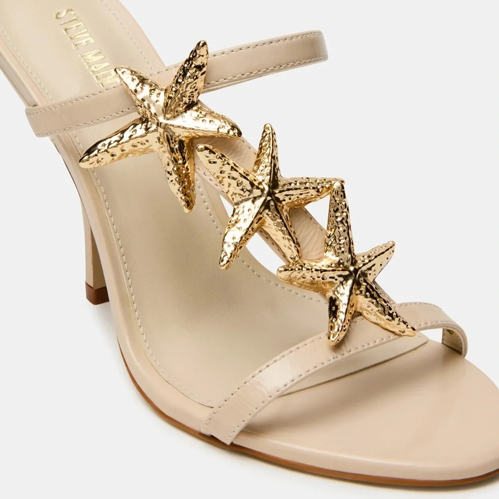 Steve Madden AQUARIAN BONE Nude Heeled Sandals with Gold Starfish Accents - Picture 3 of 4